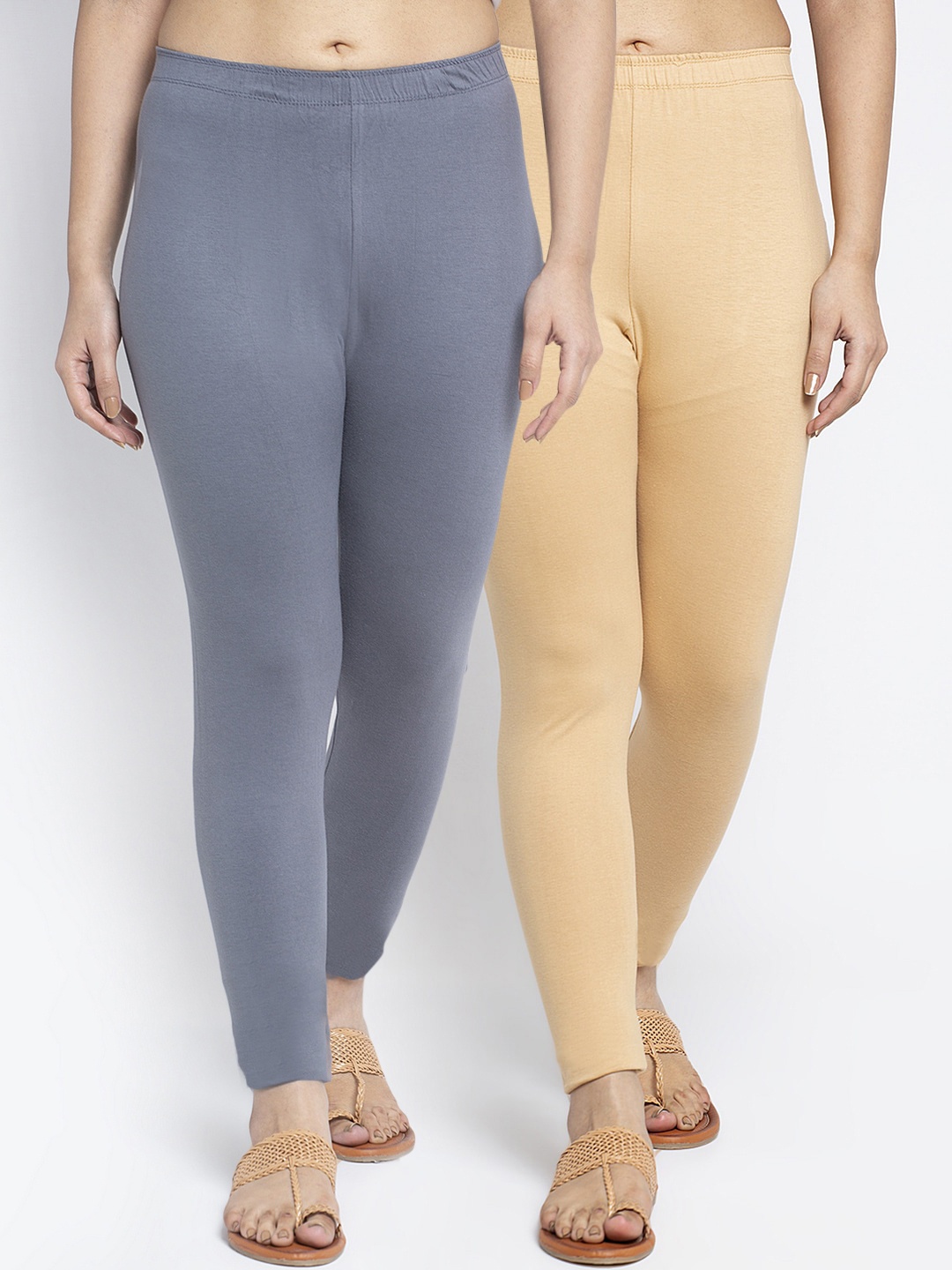 

GRACIT Women Pack Of 2 Solid Ankle Length Leggings, Grey