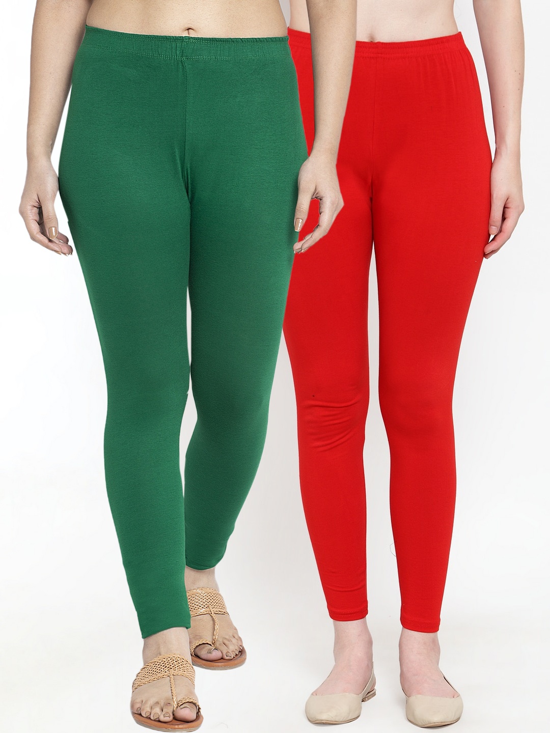 

GRACIT Women Pack Of 2 Green & Red Solid Ankle-Length Leggings
