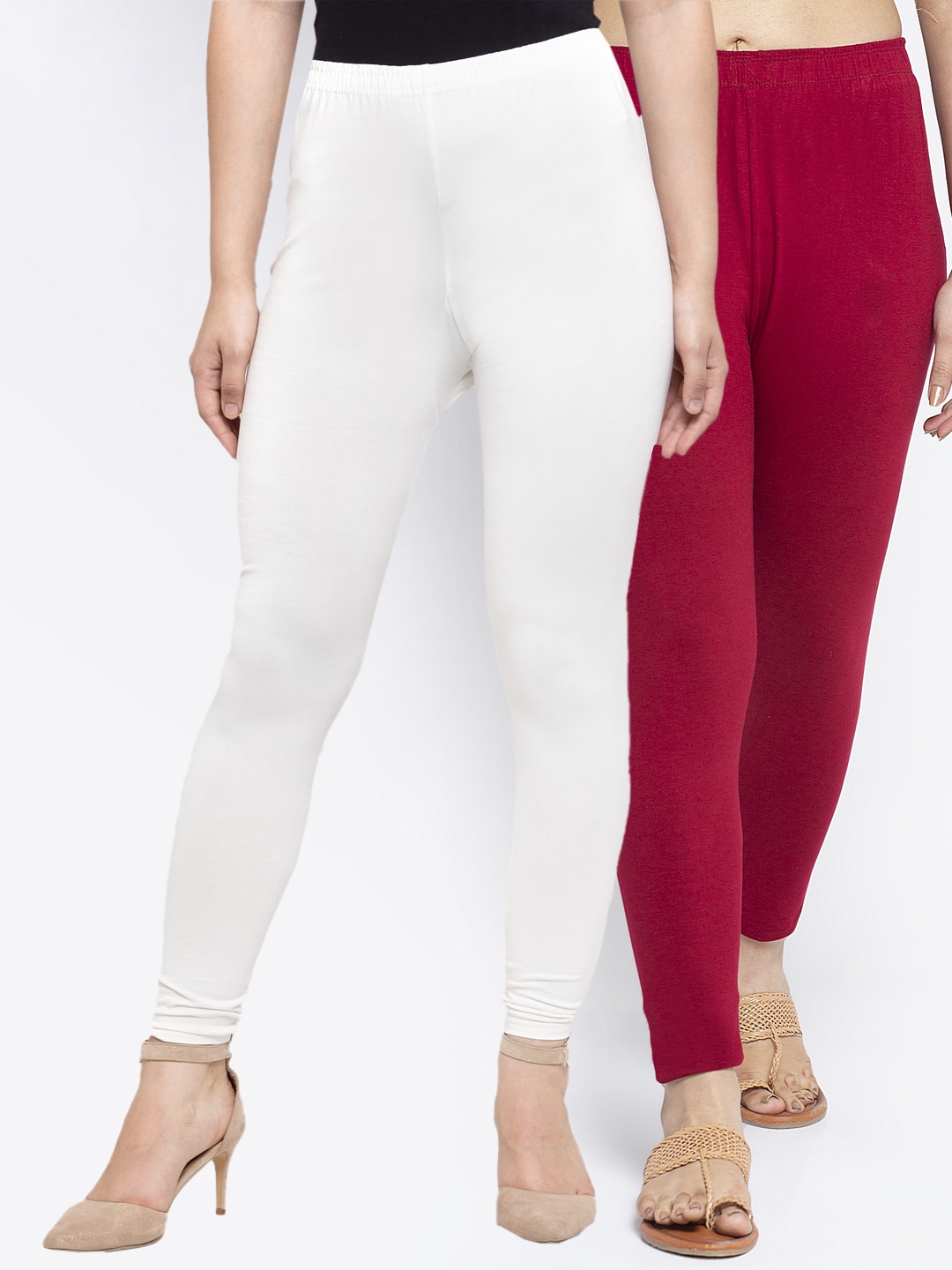 

GRACIT Women Pack of 2 Solid Ankle Length Leggings, White