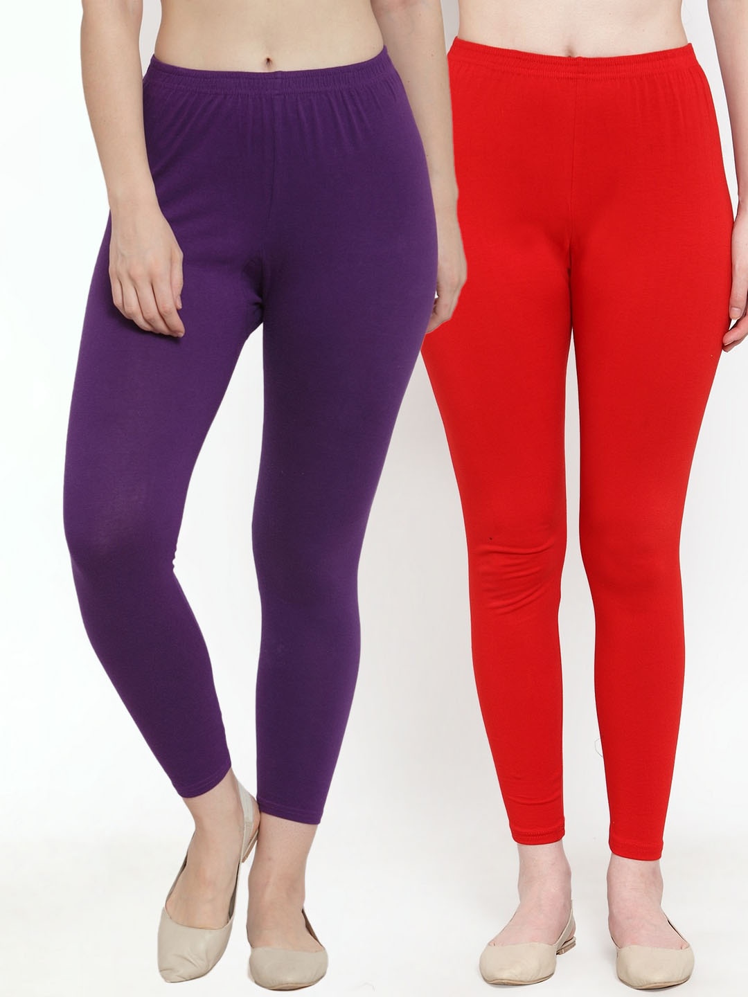 

GRACIT Women Red, Purple Pack Of 2 Solid Ankle-Length Leggings