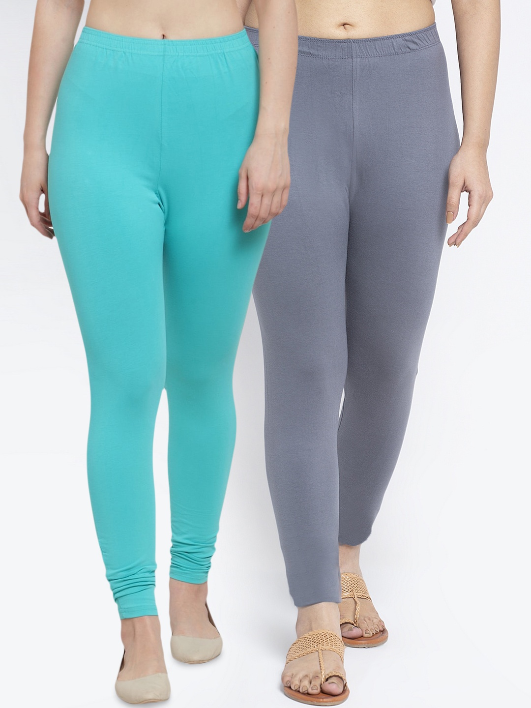 

GRACIT Women Grey Sea Green Pack Of 2 Solid Ankle-Length Leggings