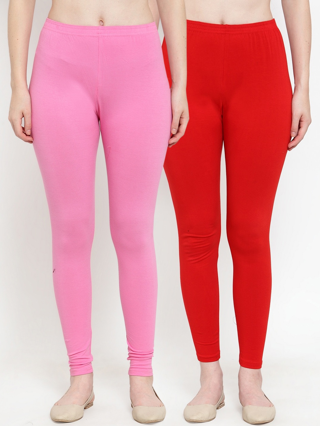 

GRACIT Women Pack Of 2 Pink and Red Ankle Length Leggings