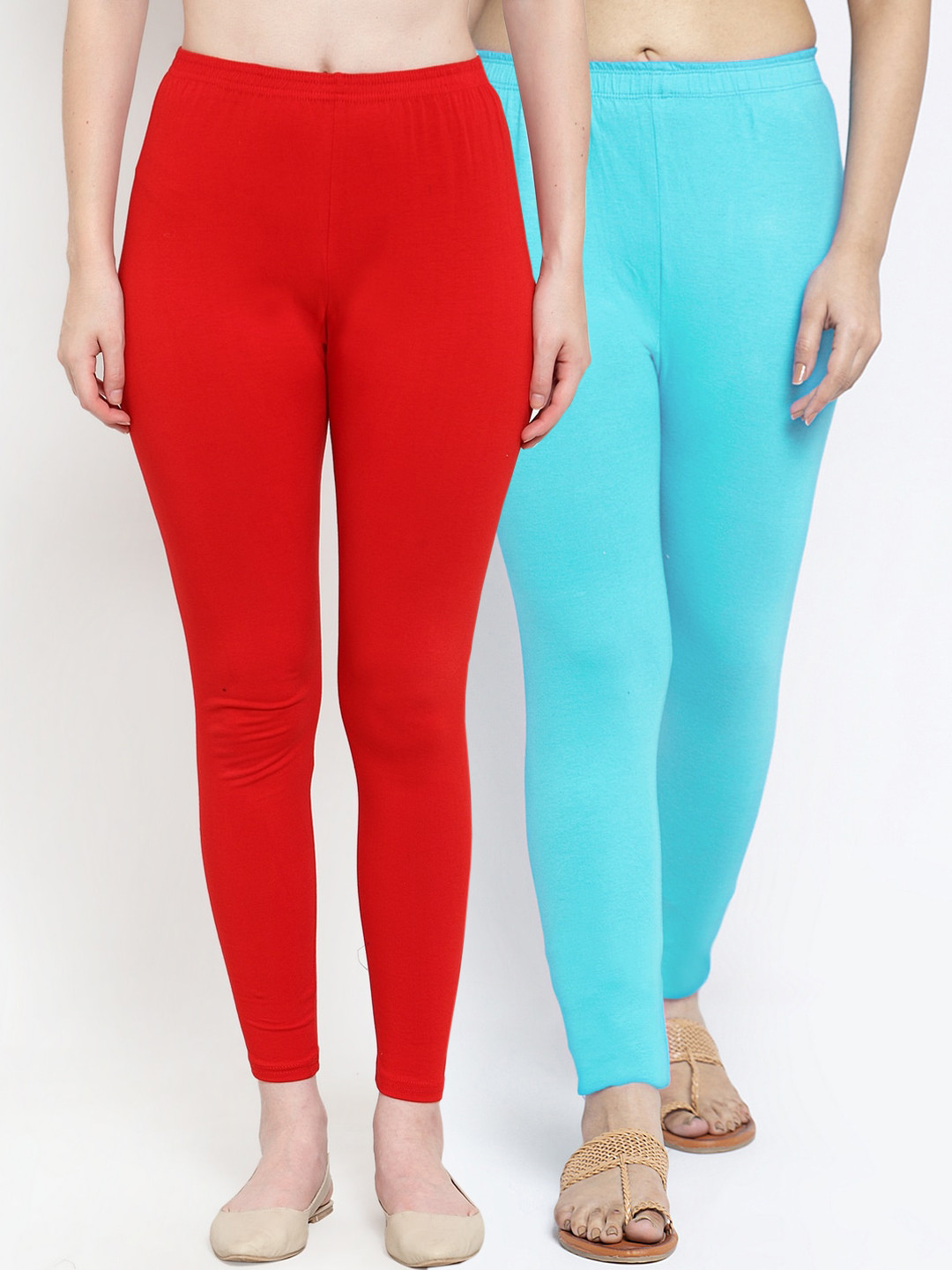 

GRACIT Women Pack Of 2 Solid Red & Blue Ankle-Length Leggings