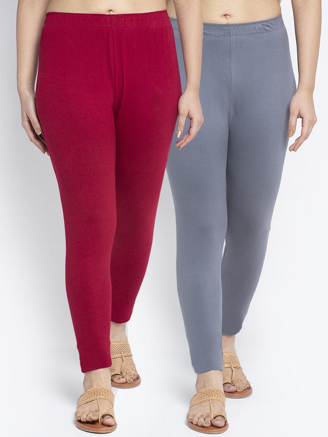 

GRACIT Women Pack Of 2 Solid Ankle-Length Leggings, Grey