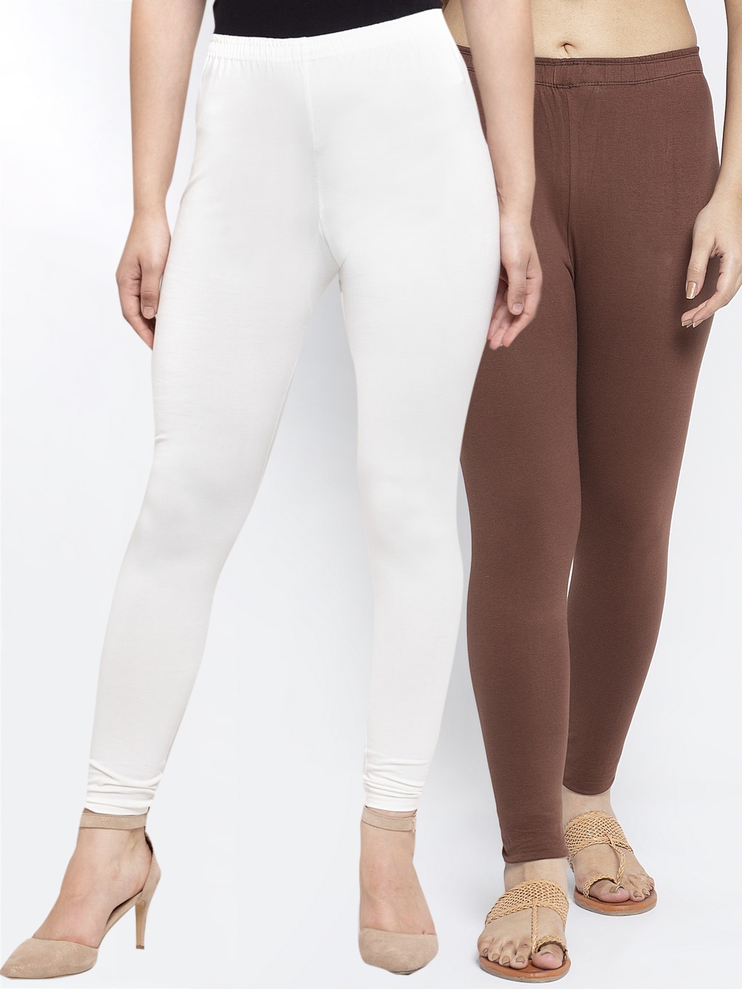 

GRACIT Women Pack of 2 Solid Ankle-Length Leggings, White