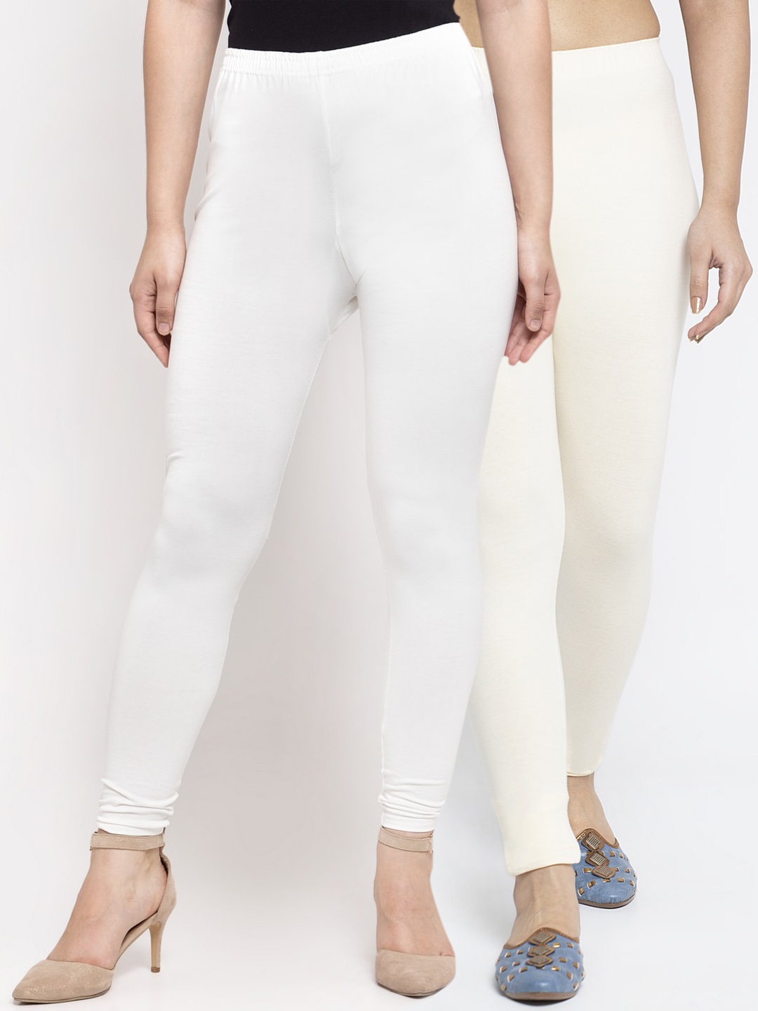 

GRACIT Women White Solid White & Cream Ankle-Length Leggings