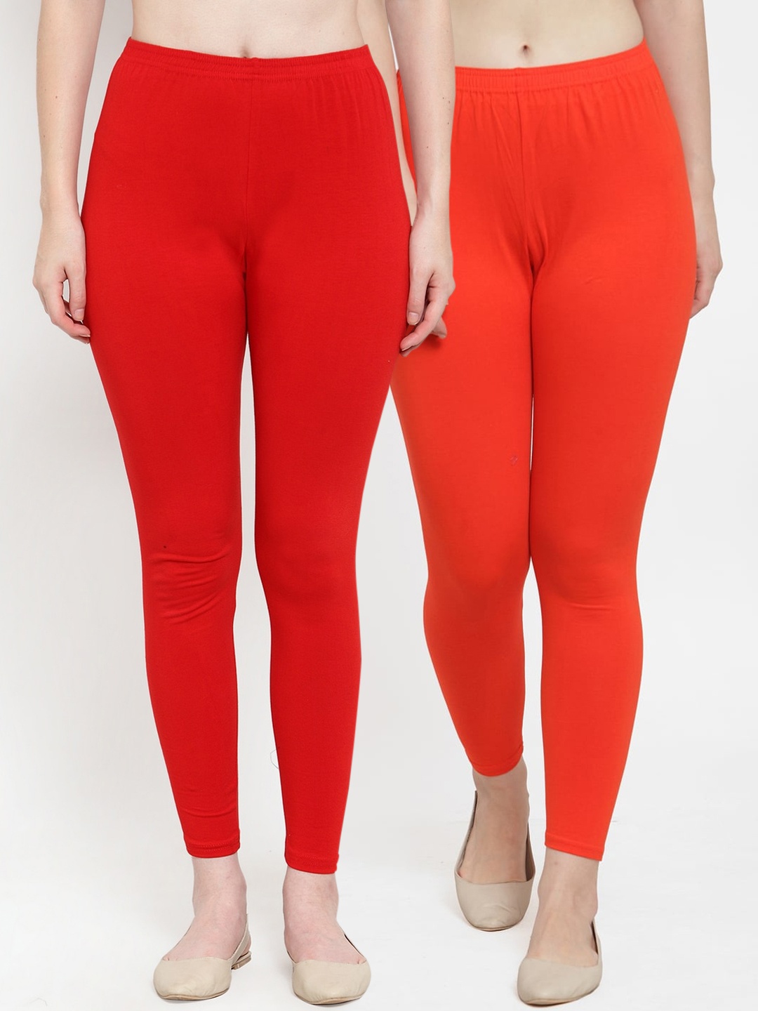 

GRACIT Women Pack Of 2 Solid Ankle-Length Leggings, Red