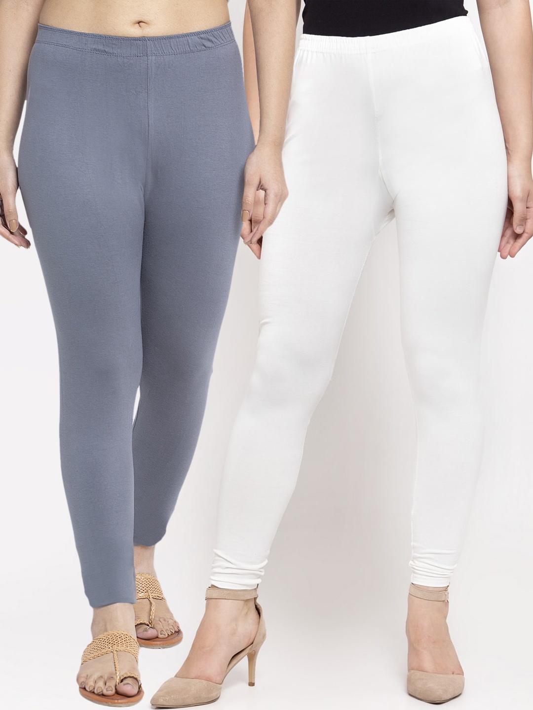 

GRACIT Women Pack Of 2 Solid Ankle-Length Leggings, White