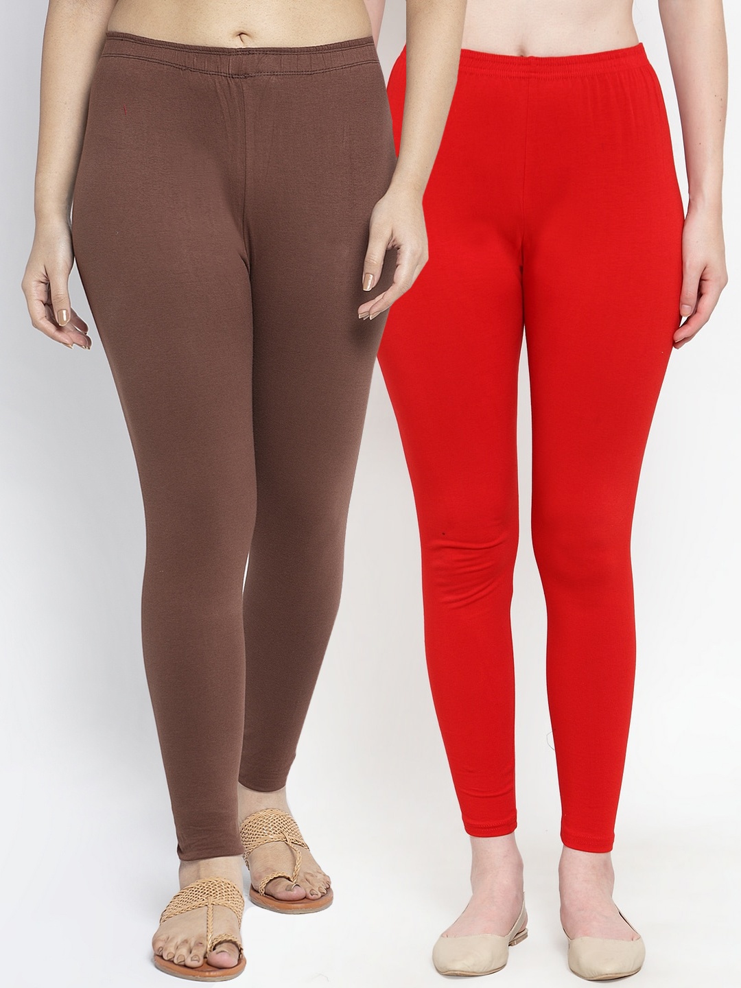 

GRACIT Women Red & Brown Pack Of 2 Solid Ankle-Length Leggings