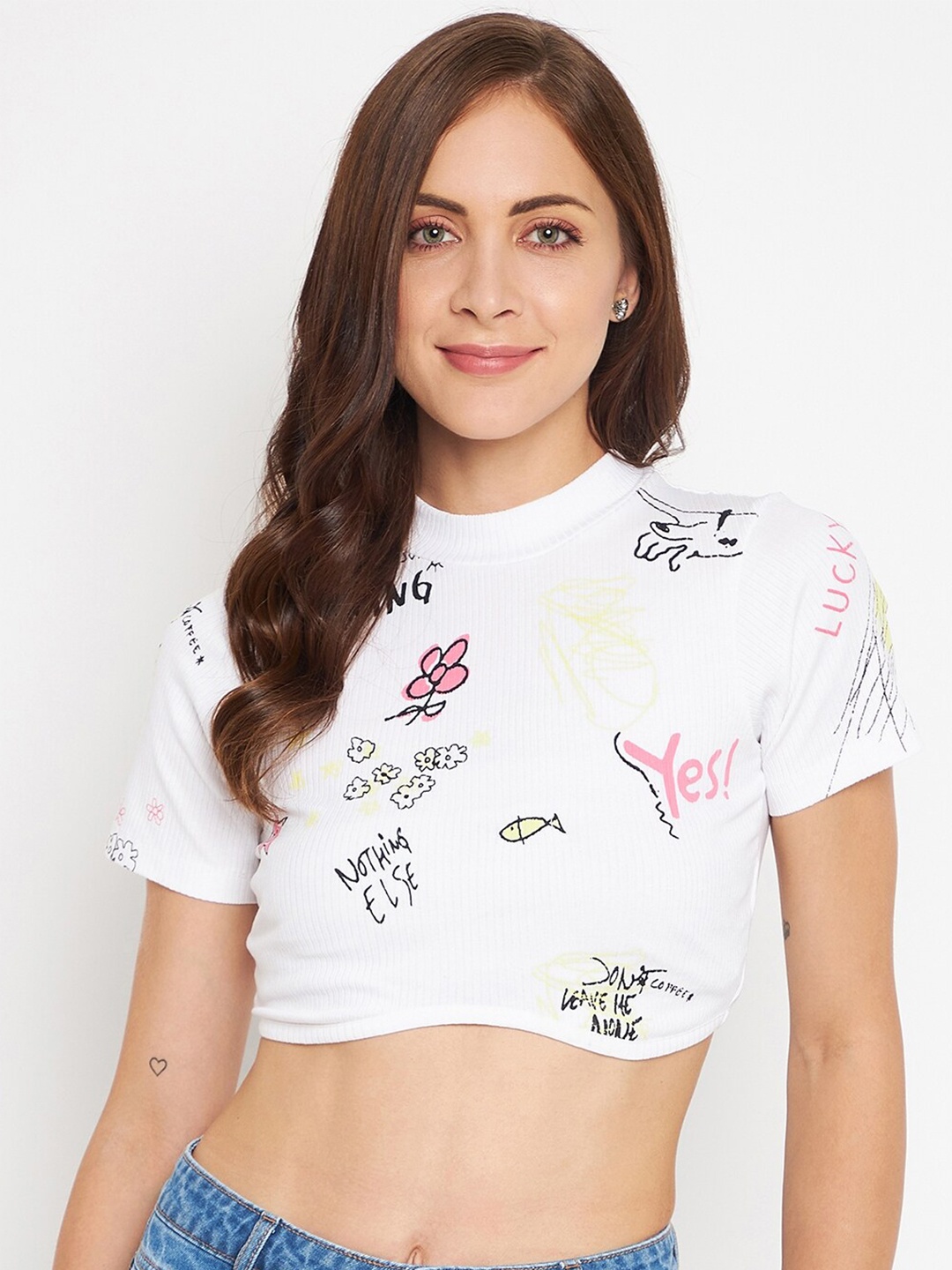 

CAMLA White Printed Crop Top