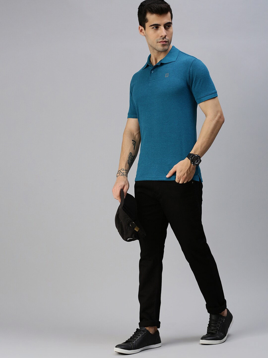 

ONN Men Teal Polo Collar Applique T-shirt
