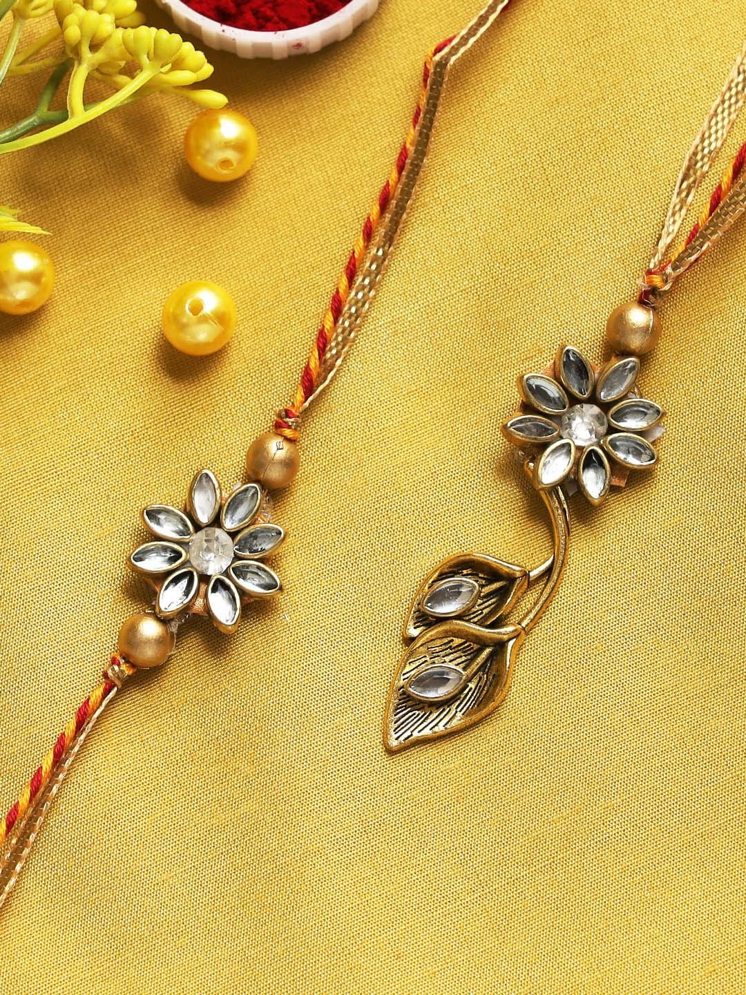 

Aapno Rajasthan Set of 2 Kundan Bhaiya Bhabhi Rakhi Pack, Gold
