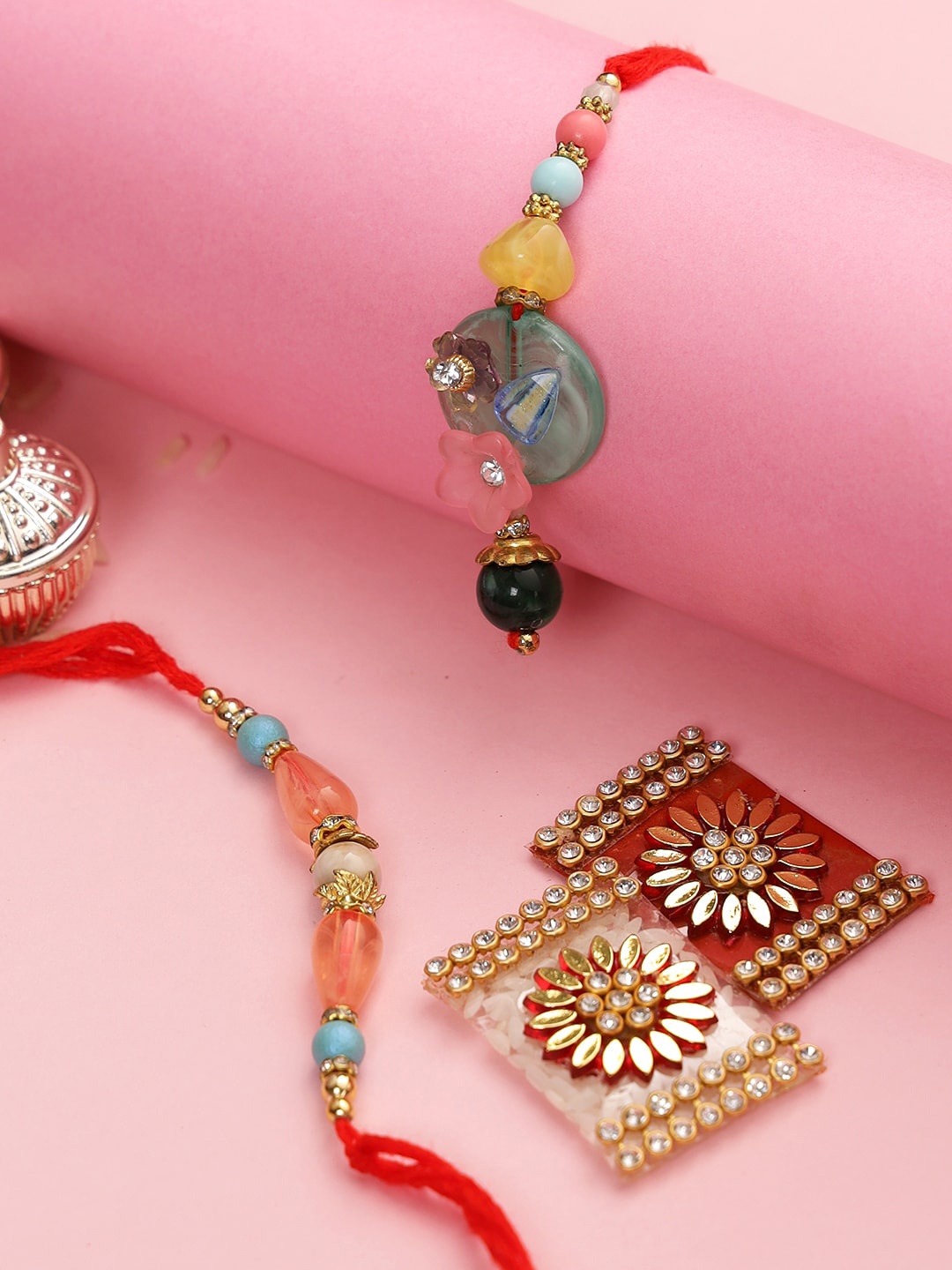 

Aapno Rajasthan Red & Gold Set of 2 Bhaiya Bhabhi Rakhi