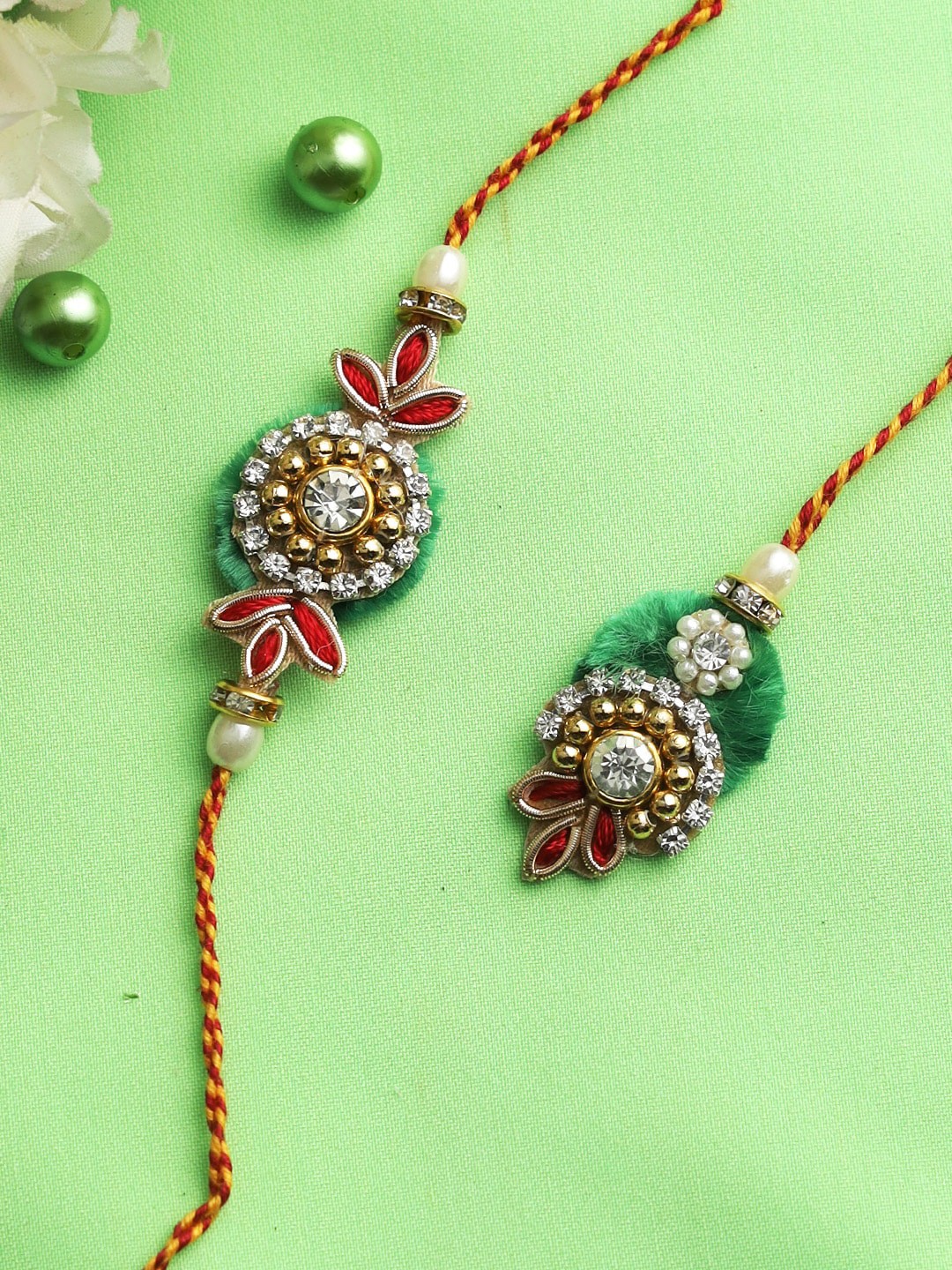 

Aapno Rajasthan Red & Green Bhaiya Bhabhi Rakhi Set with Box