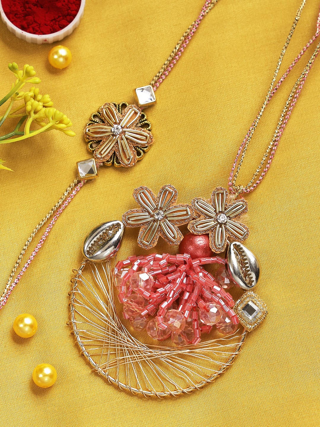 

Aapno Rajasthan Gold-Toned Set of 2 Bhaiya Bhabhi Rakhi