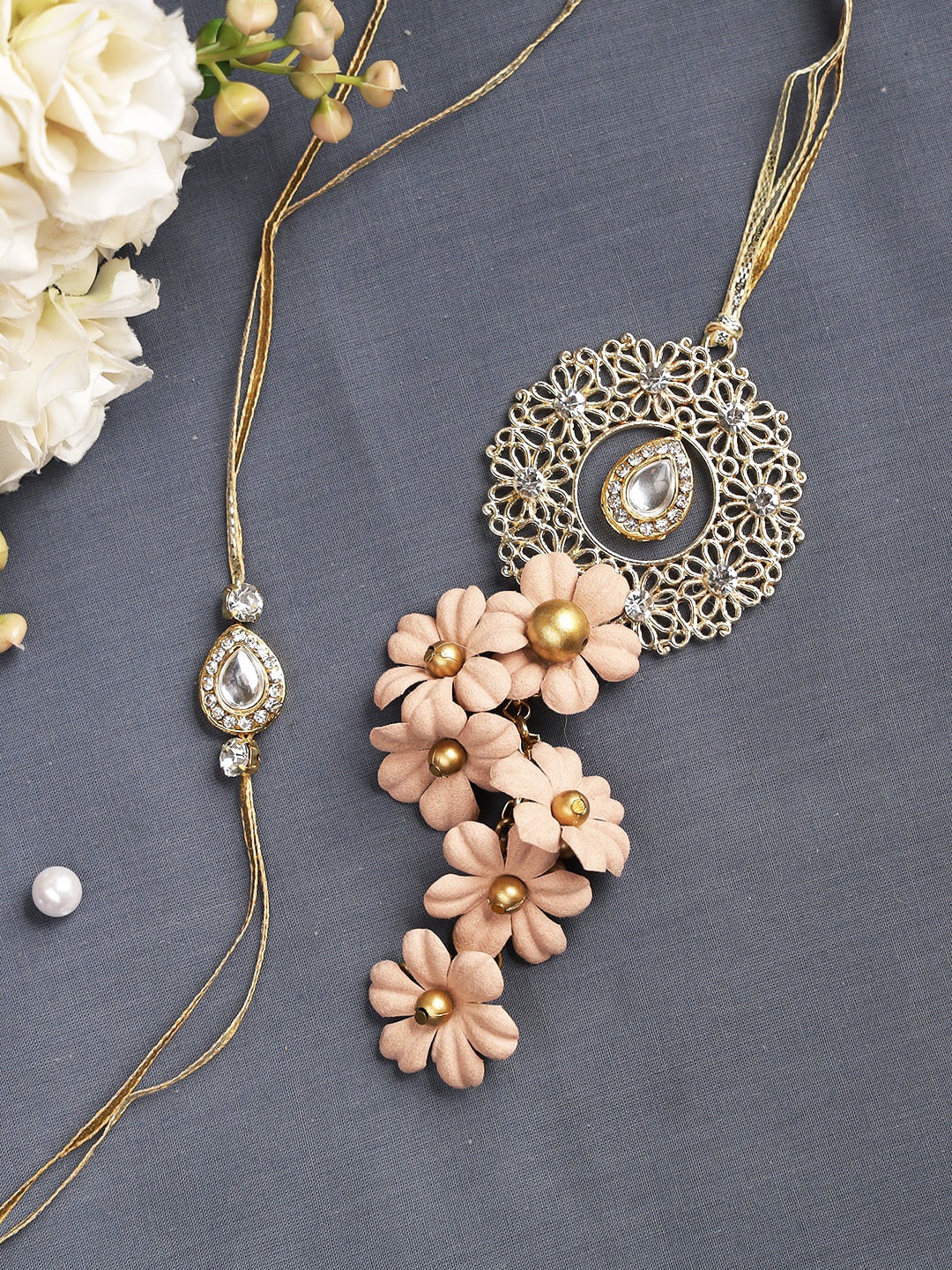 

Aapno Rajasthan Peach-Colored Set of 2 Bhaiya Bhabhi Rakhi