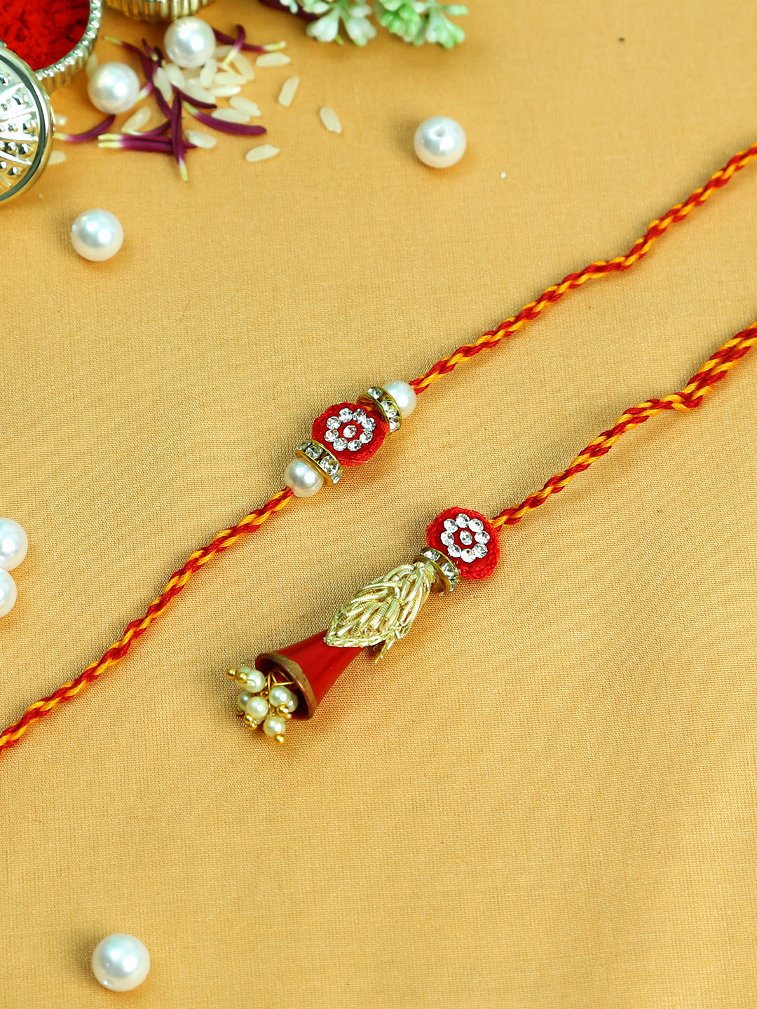 

Aapno Rajasthan Set of 2 Bhaiya Bhabhi Rakhi Pack, Red