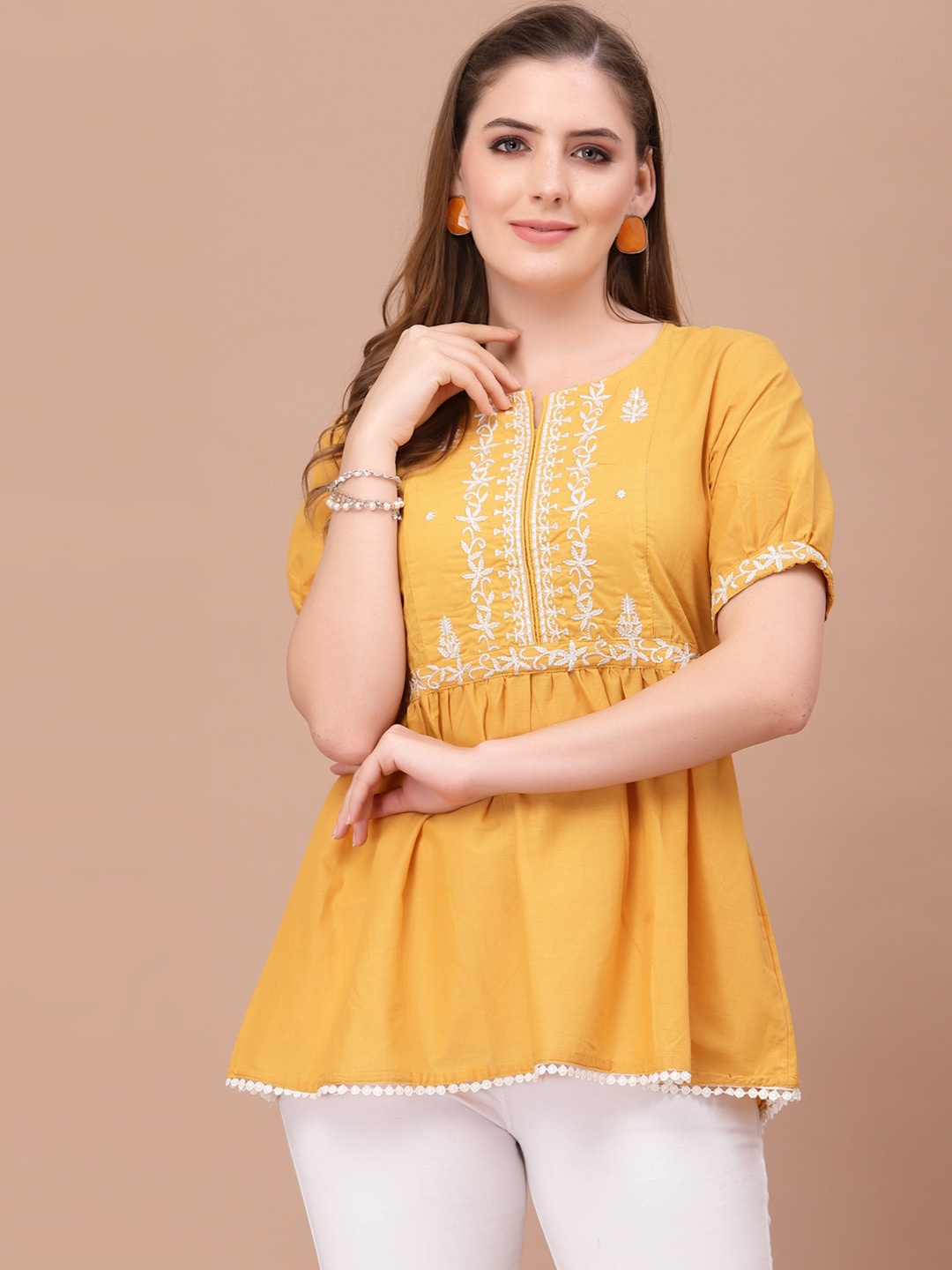 

PRAKRTEE Mustard Yellow Floral Print Top