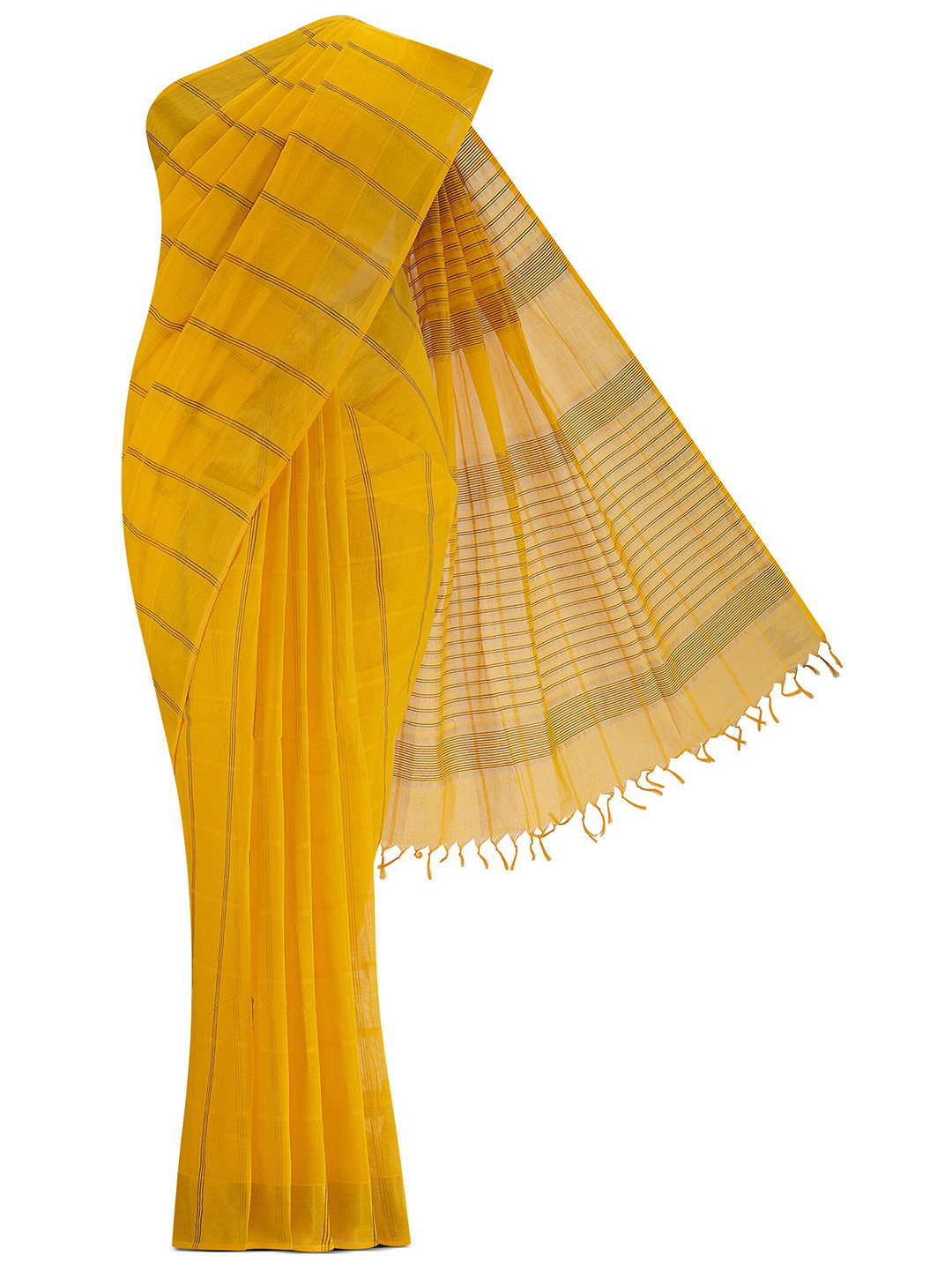 

Nalli Next Women Yellow & Brown Striped Pure Cotton Saree