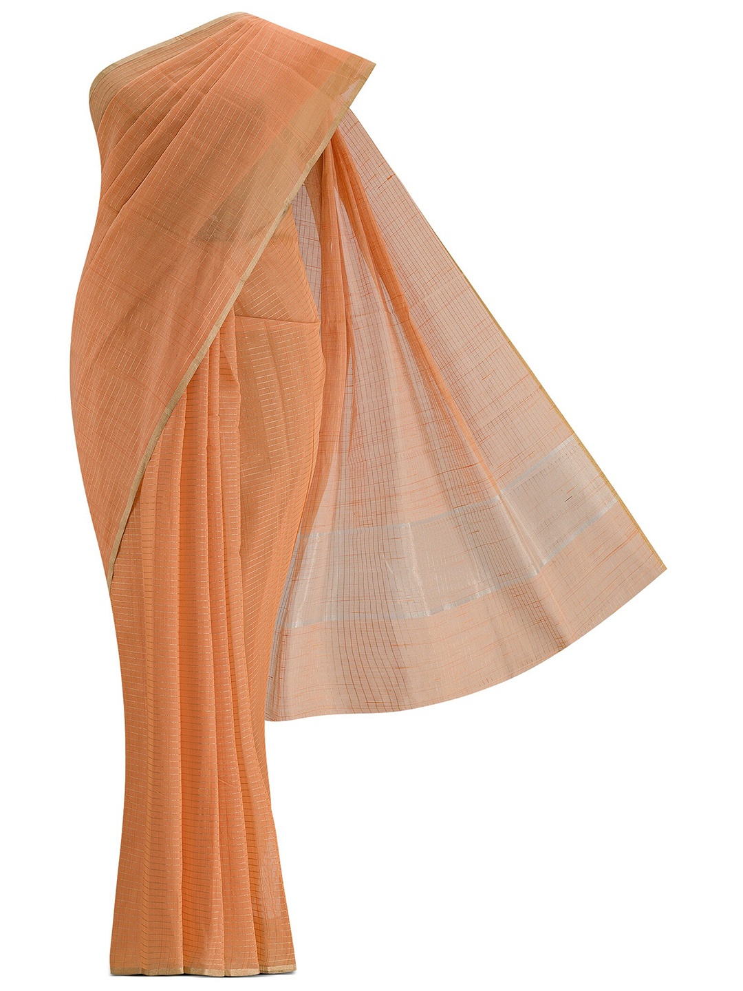 

Nalli Next Peach-Coloured & Gold-Toned Striped Zari Pure Cotton Saree