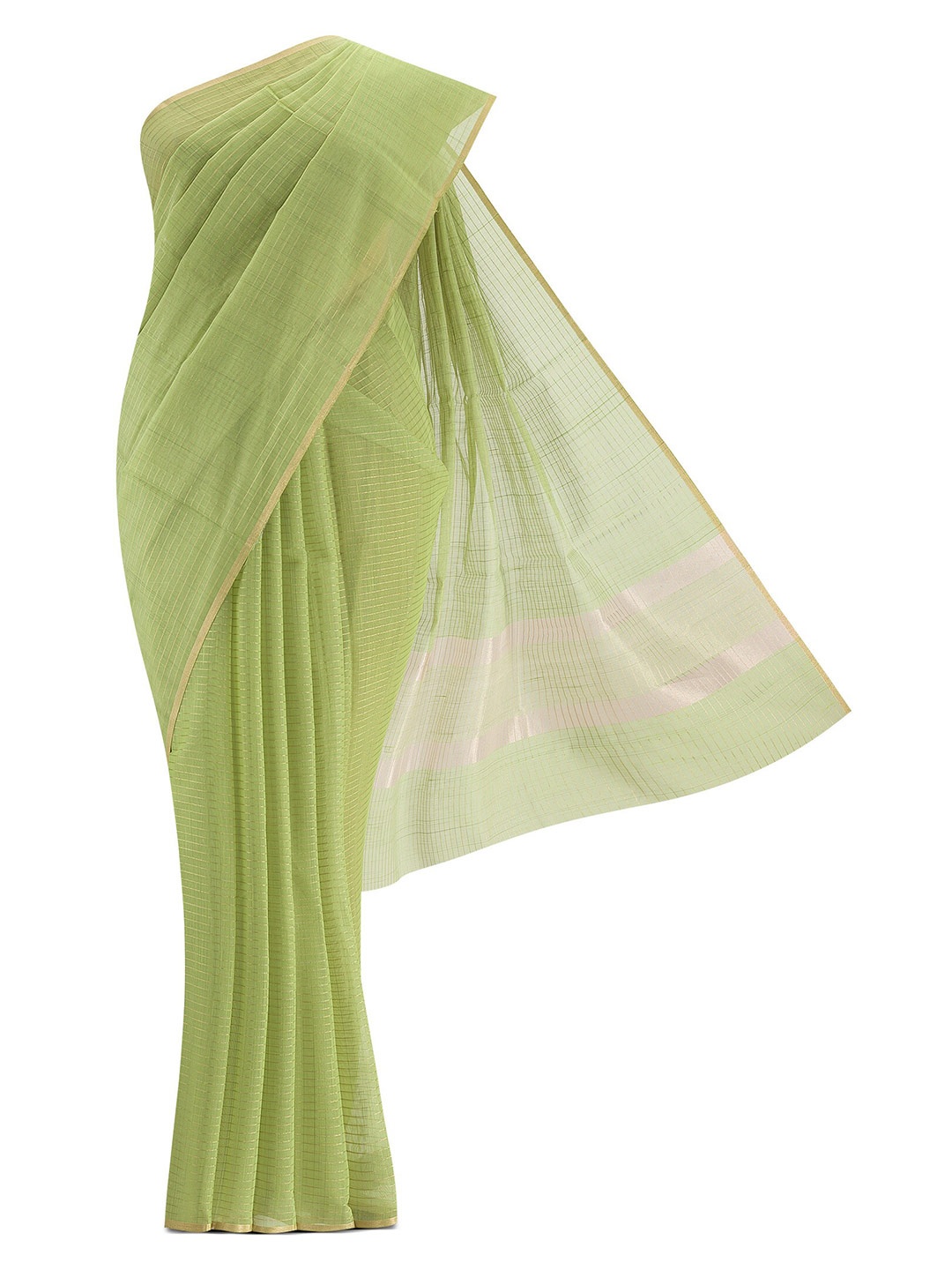 

Nalli Next Green & Gold-Toned Striped Zari Pure Cotton Saree