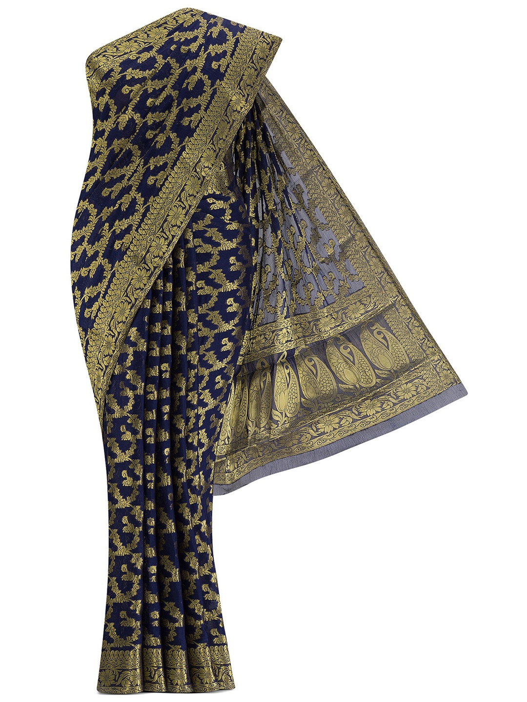 

Nalli Next Navy Blue & Gold-Toned Woven Design Zari Saree