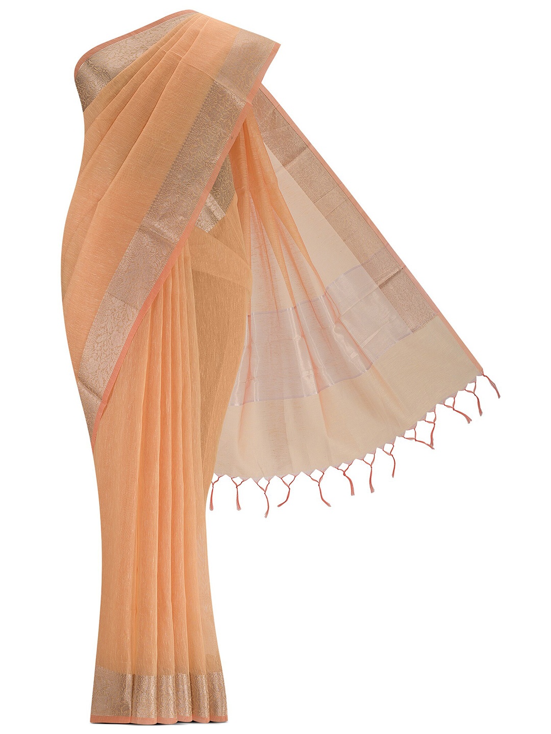 

Nalli Next Women Orange & Gold-Toned Zari Silk Cotton Saree