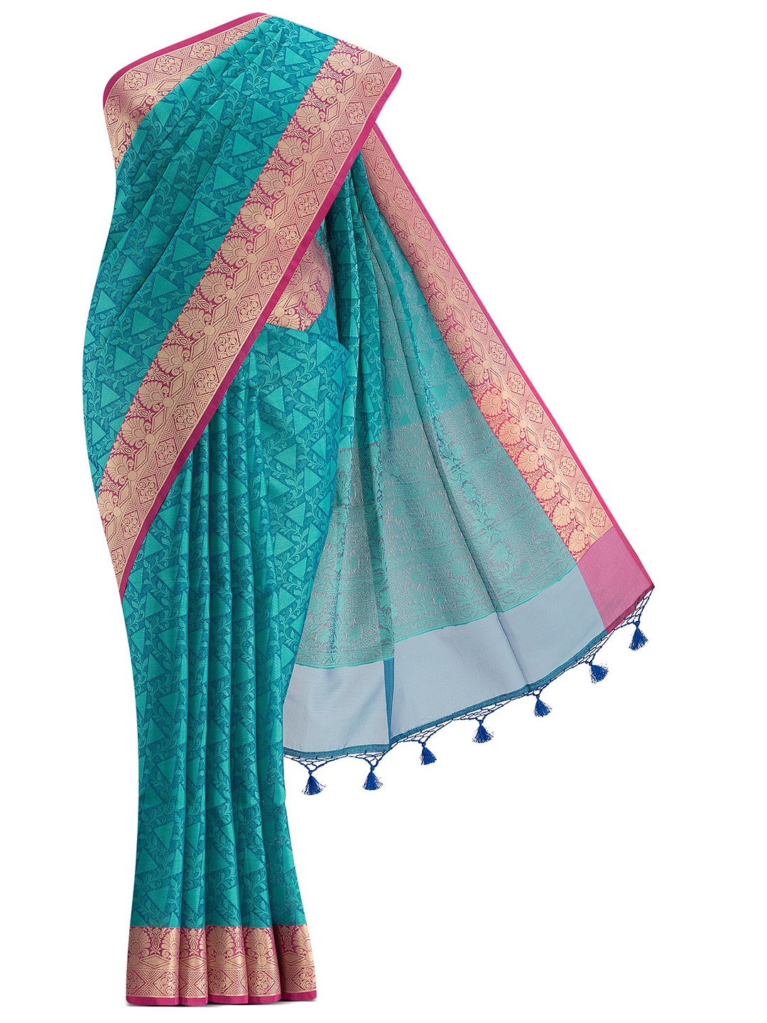 

Nalli Next Blue & Pink Woven Design Zari Silk Cotton Saree