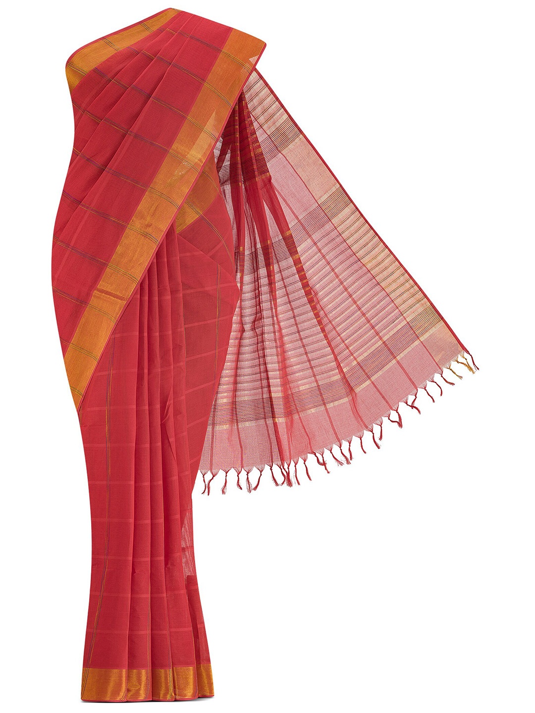 

Nalli Next Women Red & Gold-Toned Striped Zari Pure Cotton Saree