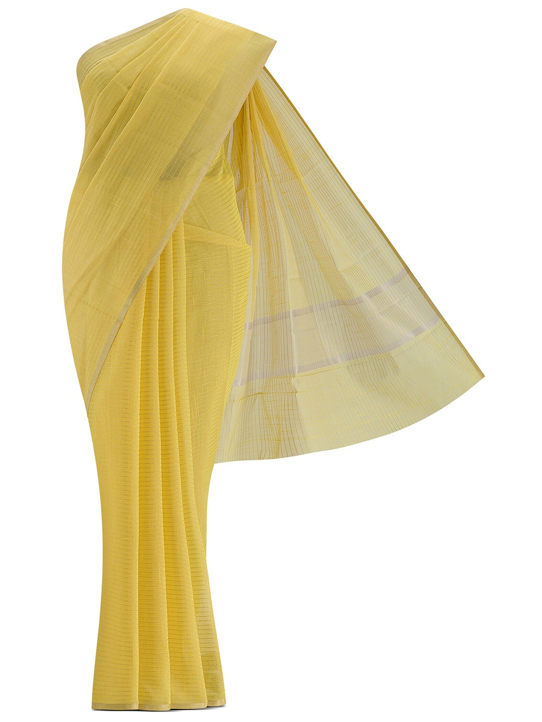 

Nalli Next Yellow & Gold-Toned Checked Zari Pure Cotton Saree
