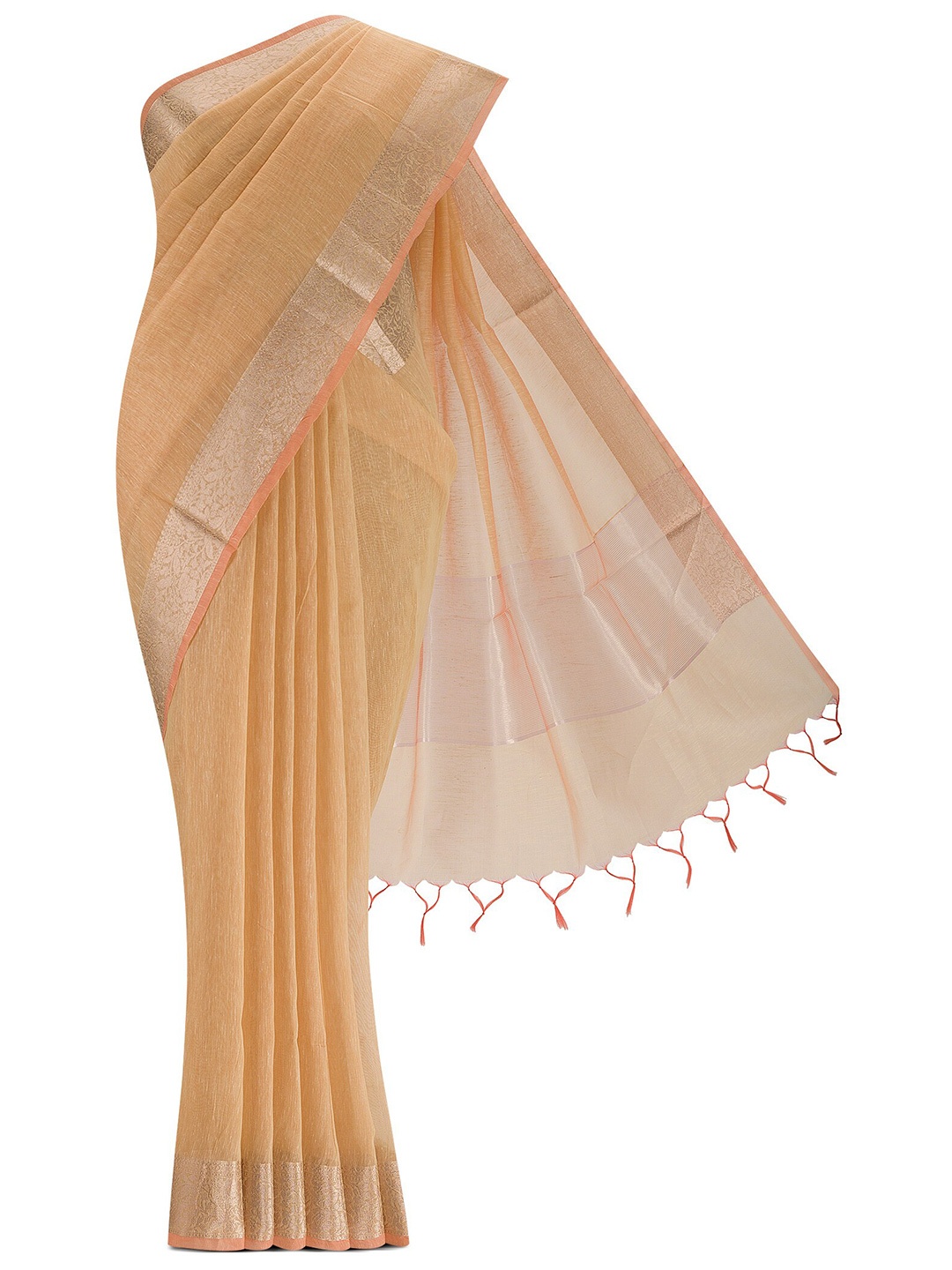 

Nalli Next Women Peach-Coloured & Gold-Toned Silk Cotton Saree