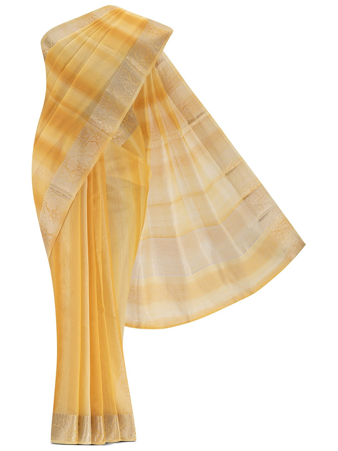 

Nalli Next Women Yellow & Gold-Toned Zari Silk Cotton Saree