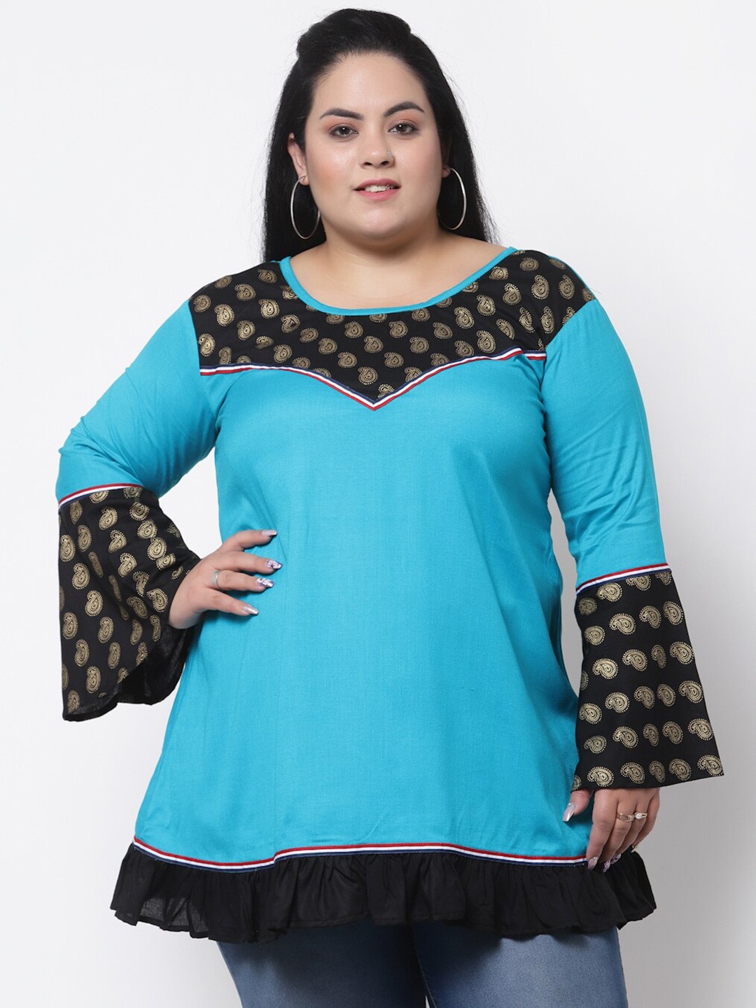 

FAZZN Women's Blue & Black Print Top