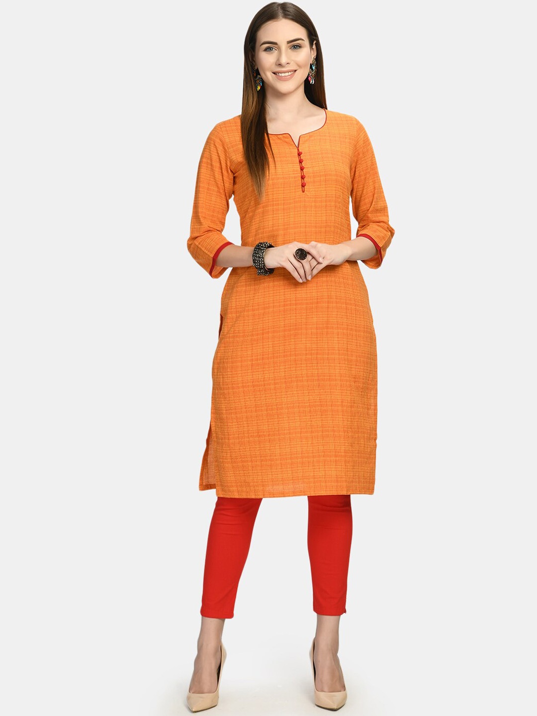 

Akshatani Women Orange Keyhole Neck Kurta