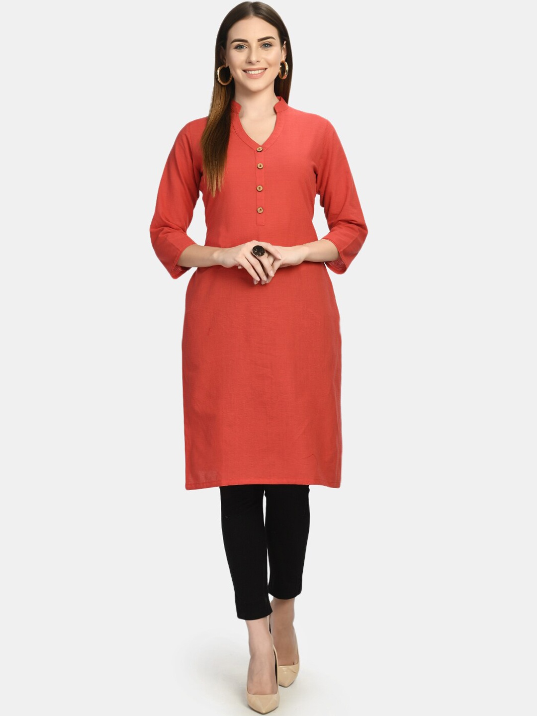 

Akshatani Women Coral Orange Kurta