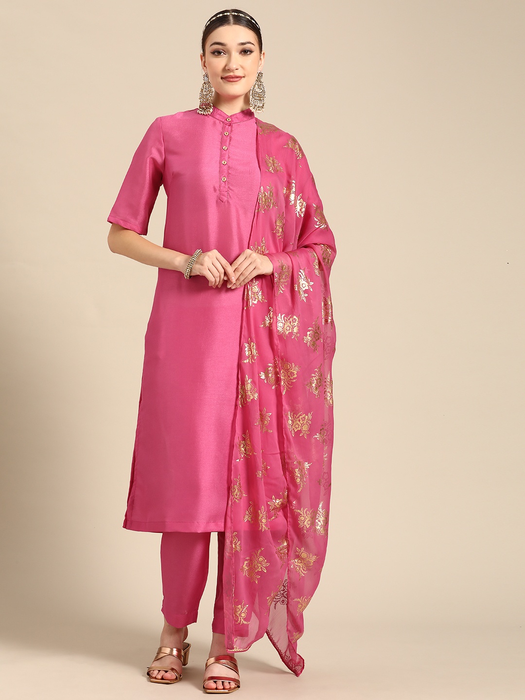 

Sangria Women Pink Gotta Patti Kurta with Trousers & Dupatta
