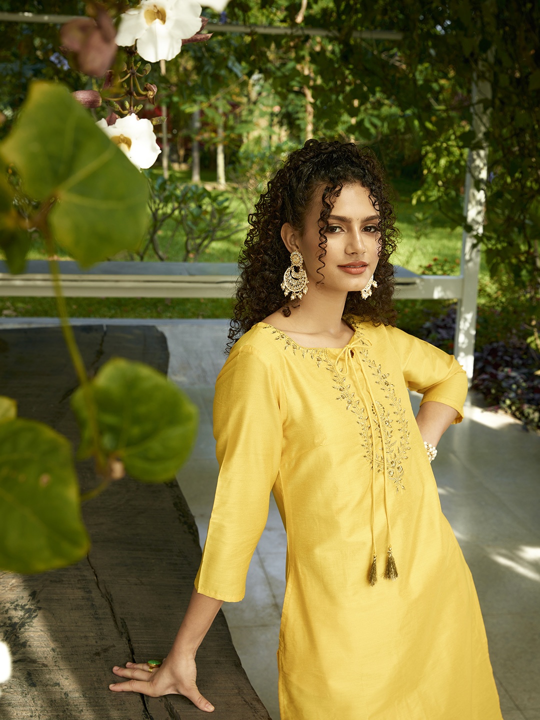 

Sangria Women Yellow Ethnic Yoke Design Kurta with Trousers