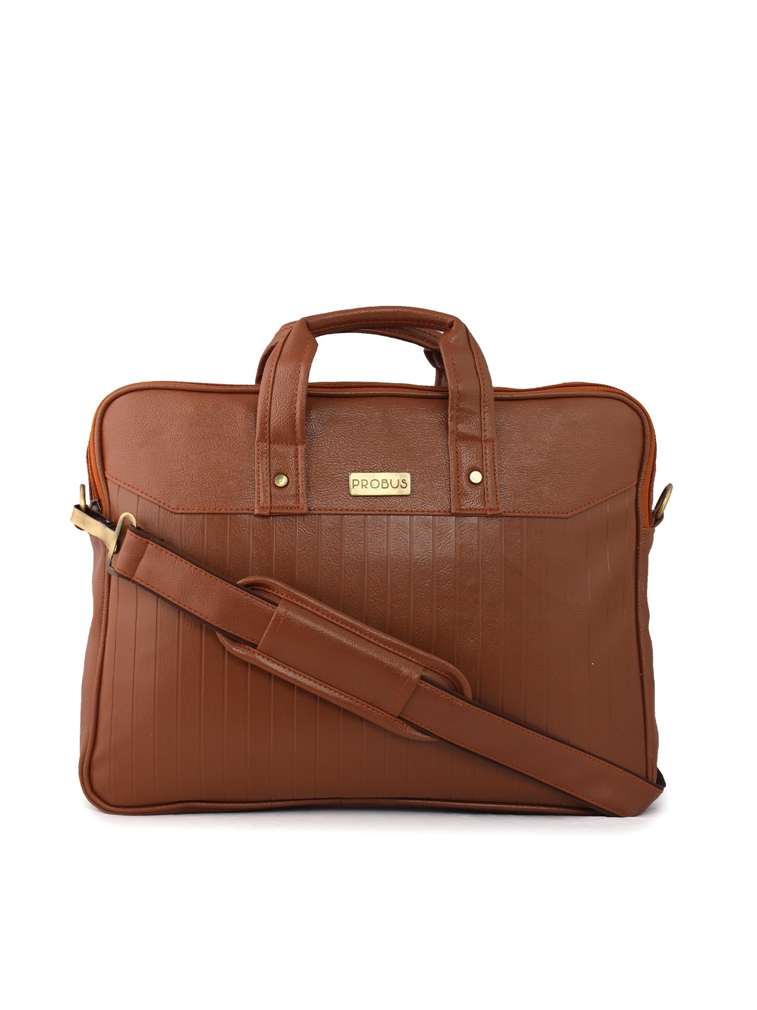 

PROBUS Unisex Brown & Gold-Toned PU Laptop Sleeve