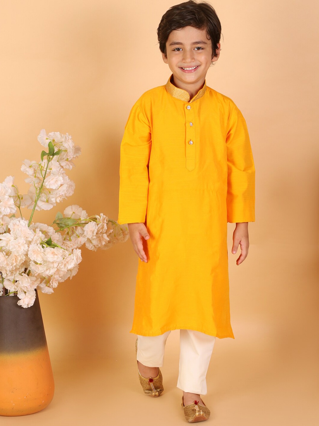 

KID1 Boys Yellow High Slit Kurta with pyjamas Set