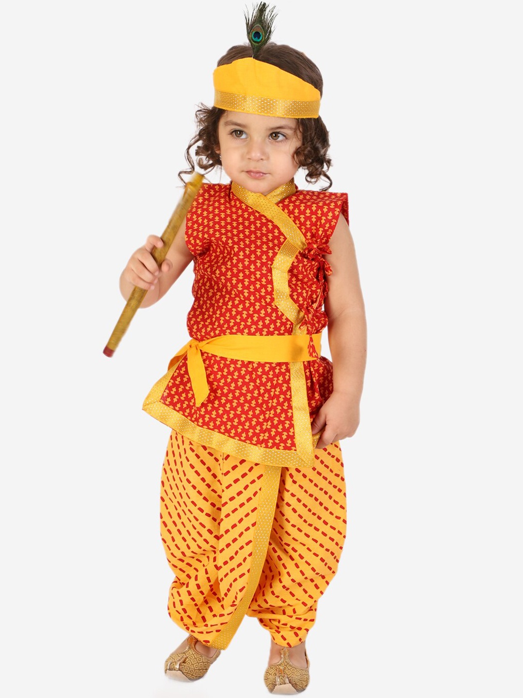 

KID1 Boys Red Ethnic Motifs Printed Pure Cotton Kurti with Dhoti Pants