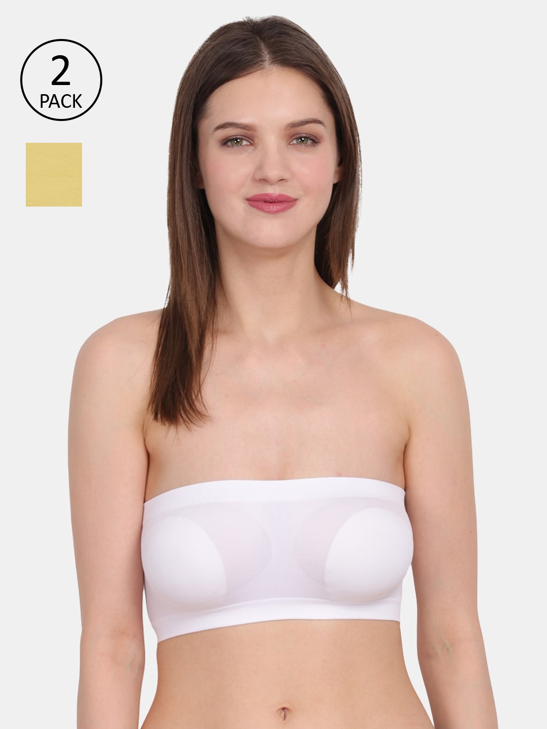 

Amour Secret Pack of 2 White & Yellow Seamless Non Padded Bandeau Bra