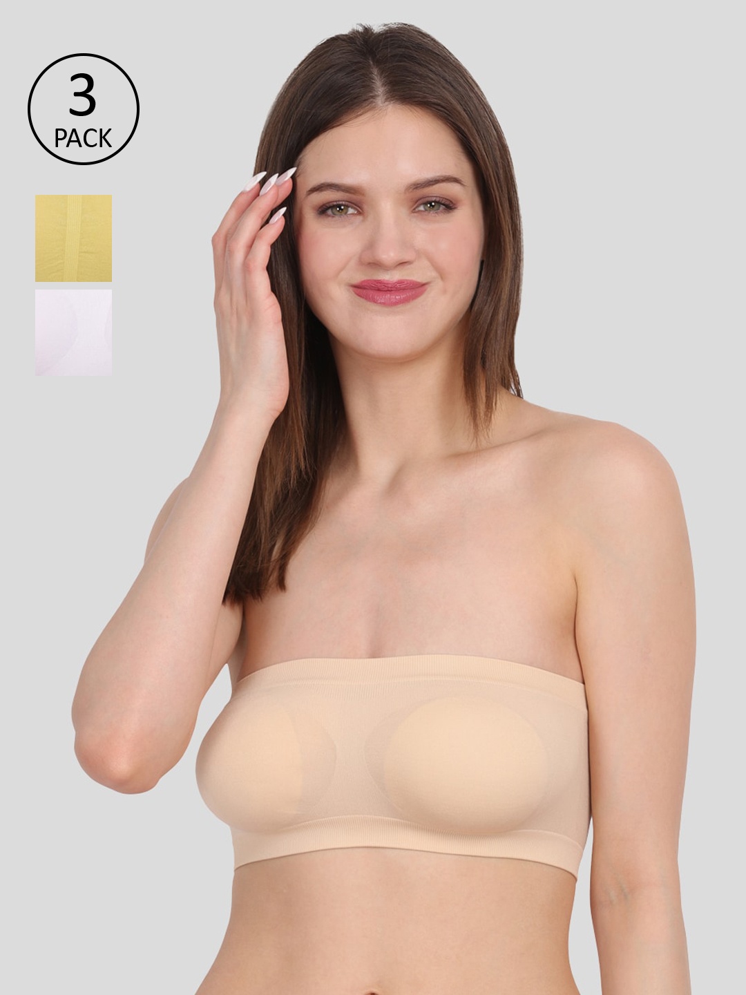 

Amour Secret Pack Of 3 Non-Padded Tube Bra, Nude