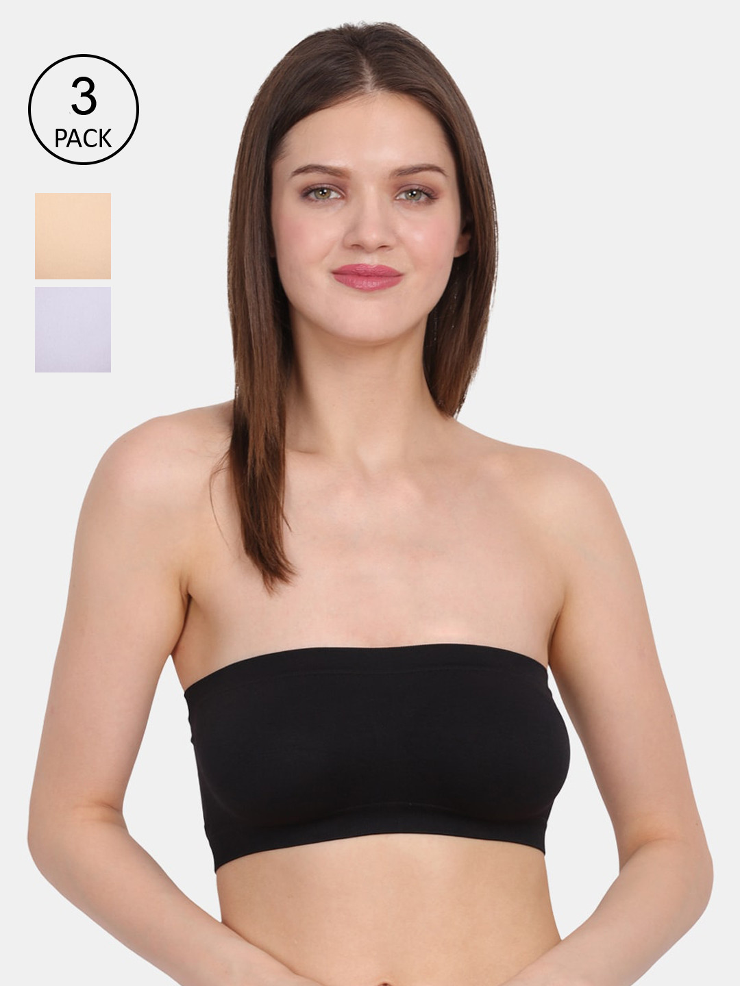 

Amour Secret Nude-Coloured ,Blue & Black Non-Padded Bandeau Bra Pack of 3