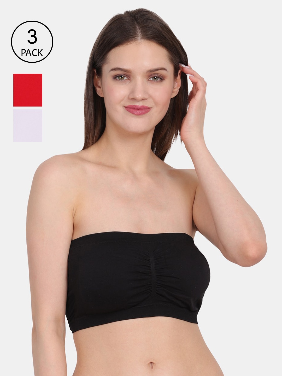 

Amour Secret Women Set of 3 Solid Lightly Padded Tube/Bandeau Bra, Red