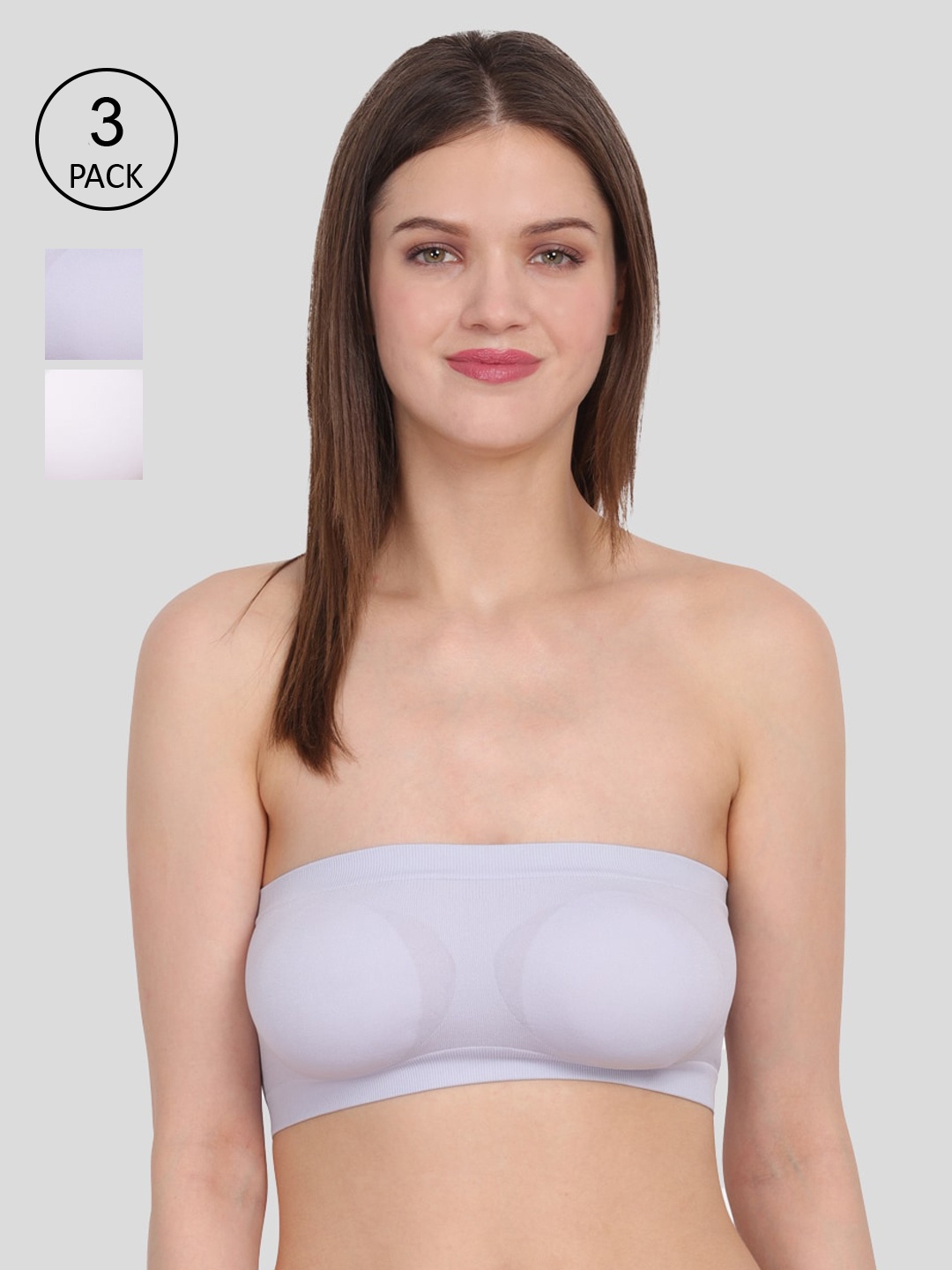 

Amour Secret Set Of 3 Blue & Purple Non Padded & No Wired Solid Bandeau Bra