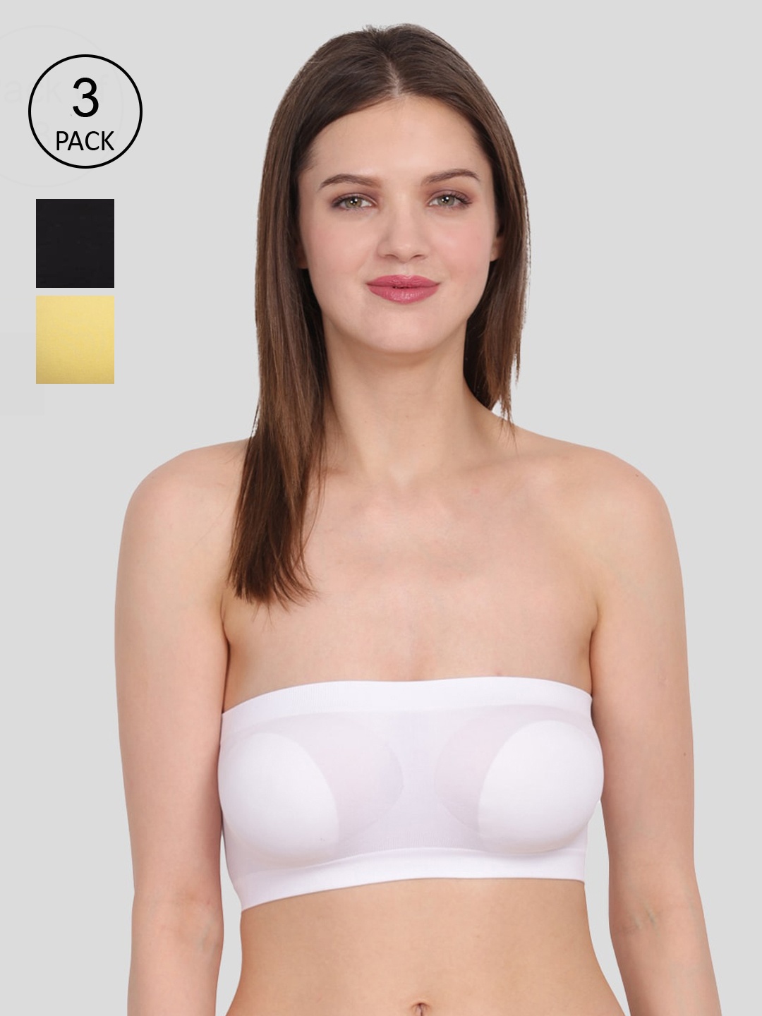 

Amour Secret Women Pack of 3 Black, Yellow, White Non-Padded Tube Bra