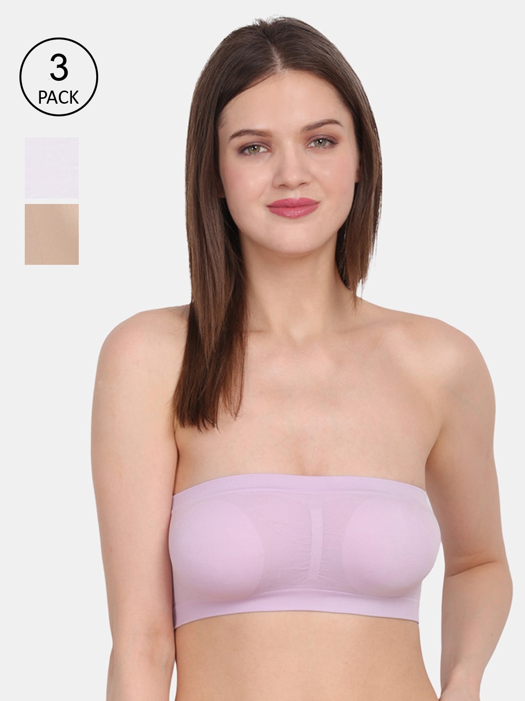 

Amour Secret Nude-Coloured,Purple & White Non-Padded Bandeau Bra Pack of 3