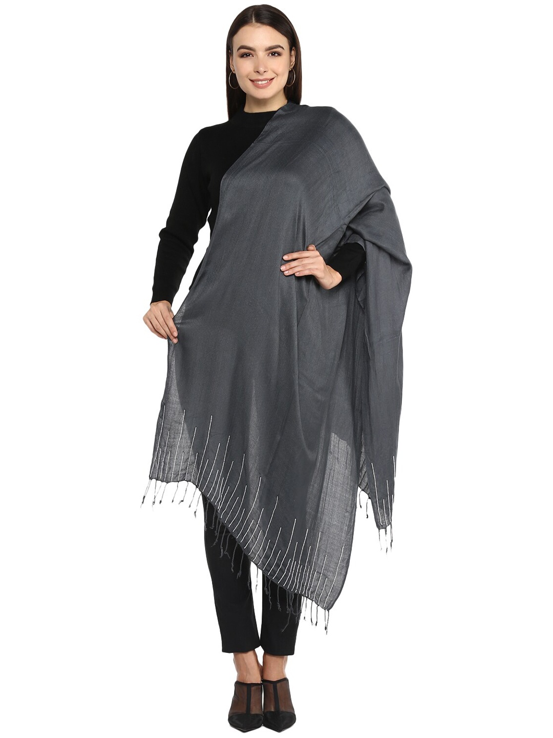 

Rhe-Ana Women Grey & Black Stole