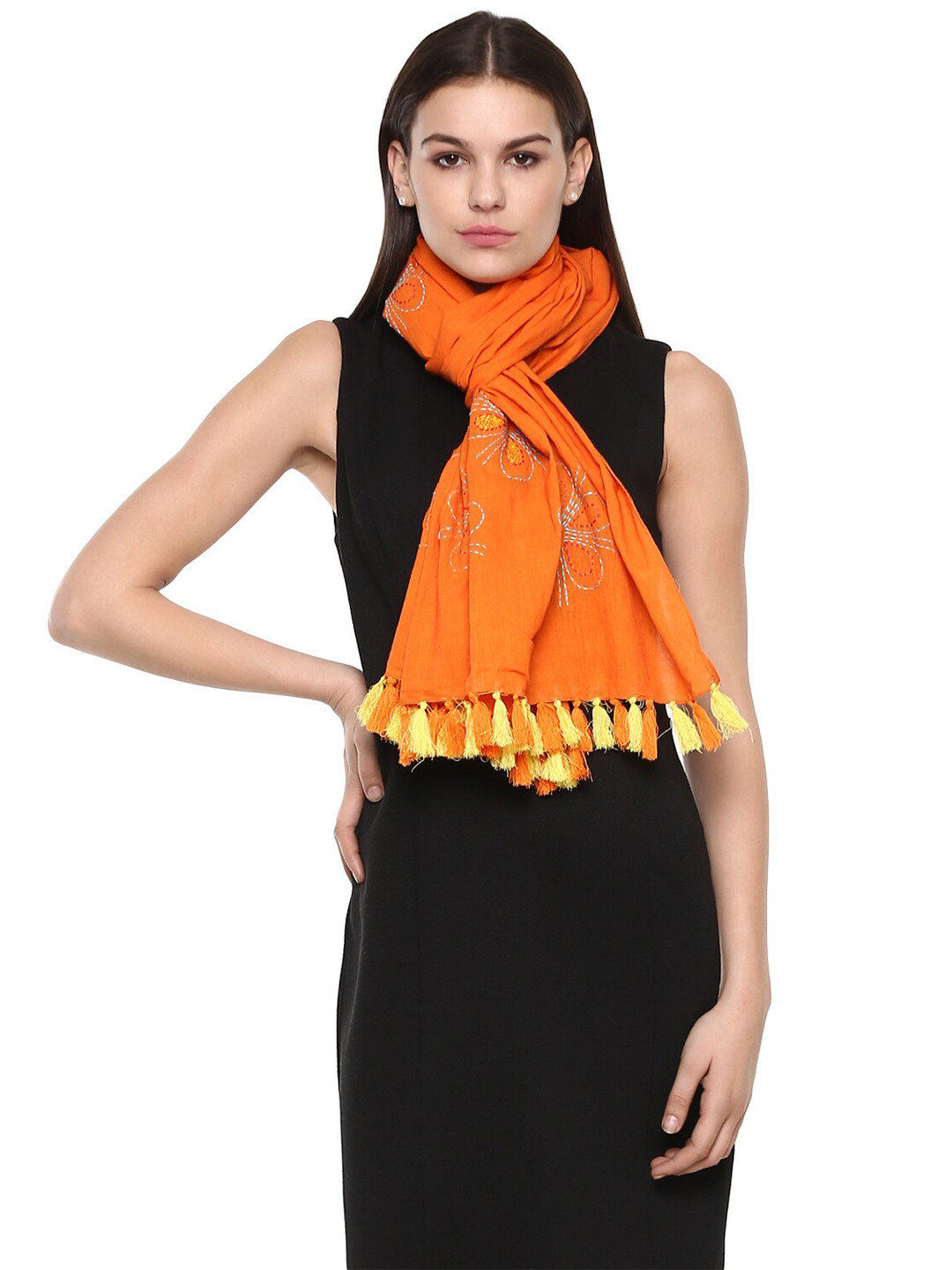 

Rhe-Ana Women Orange & Yellow Embroidered Stole