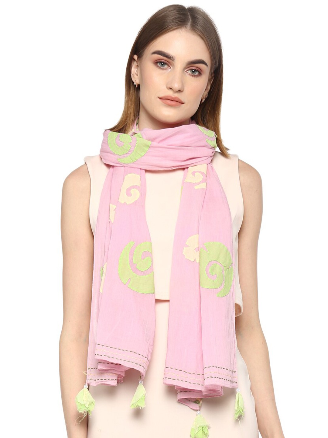 

Rhe-Ana Women Pink & Green Printed Stole